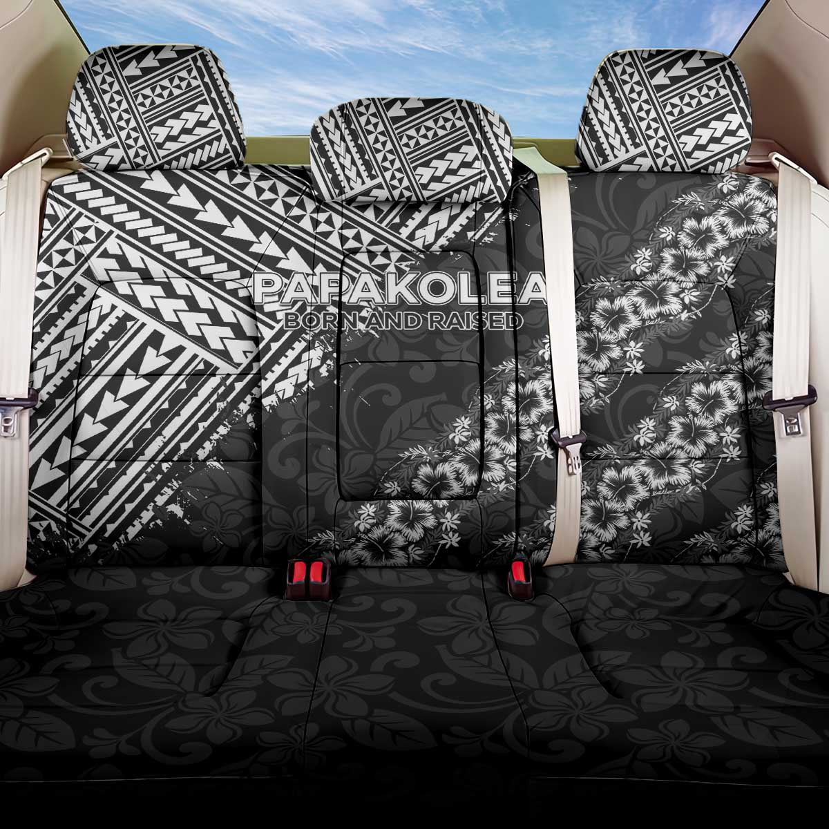 Hawaii Papakolea Born And Raised Back Car Seat Cover Hawaiian Tribal Pattern LT05 One Size Black - Polynesian Pride