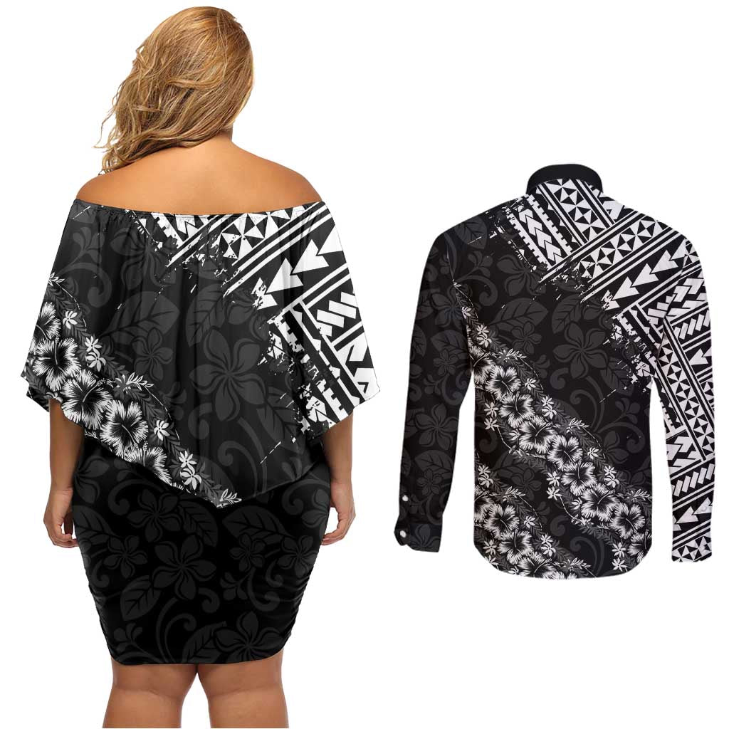 Hawaii Papakolea Born And Raised Couples Matching Off Shoulder Short Dress and Long Sleeve Button Shirt Hawaiian Tribal Pattern LT05 - Polynesian Pride