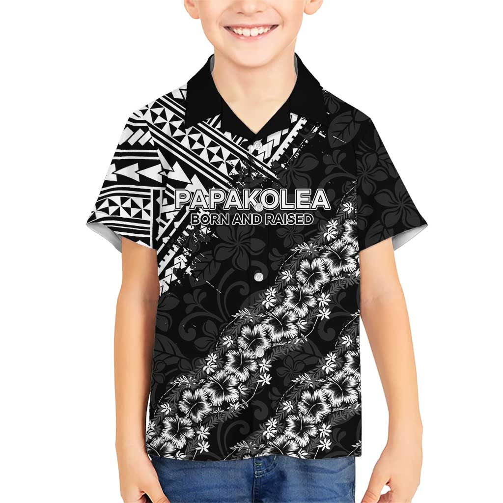 Hawaii Papakolea Born And Raised Family Matching Off Shoulder Maxi Dress and Hawaiian Shirt Hawaiian Tribal Pattern LT05 Son's Shirt Black - Polynesian Pride