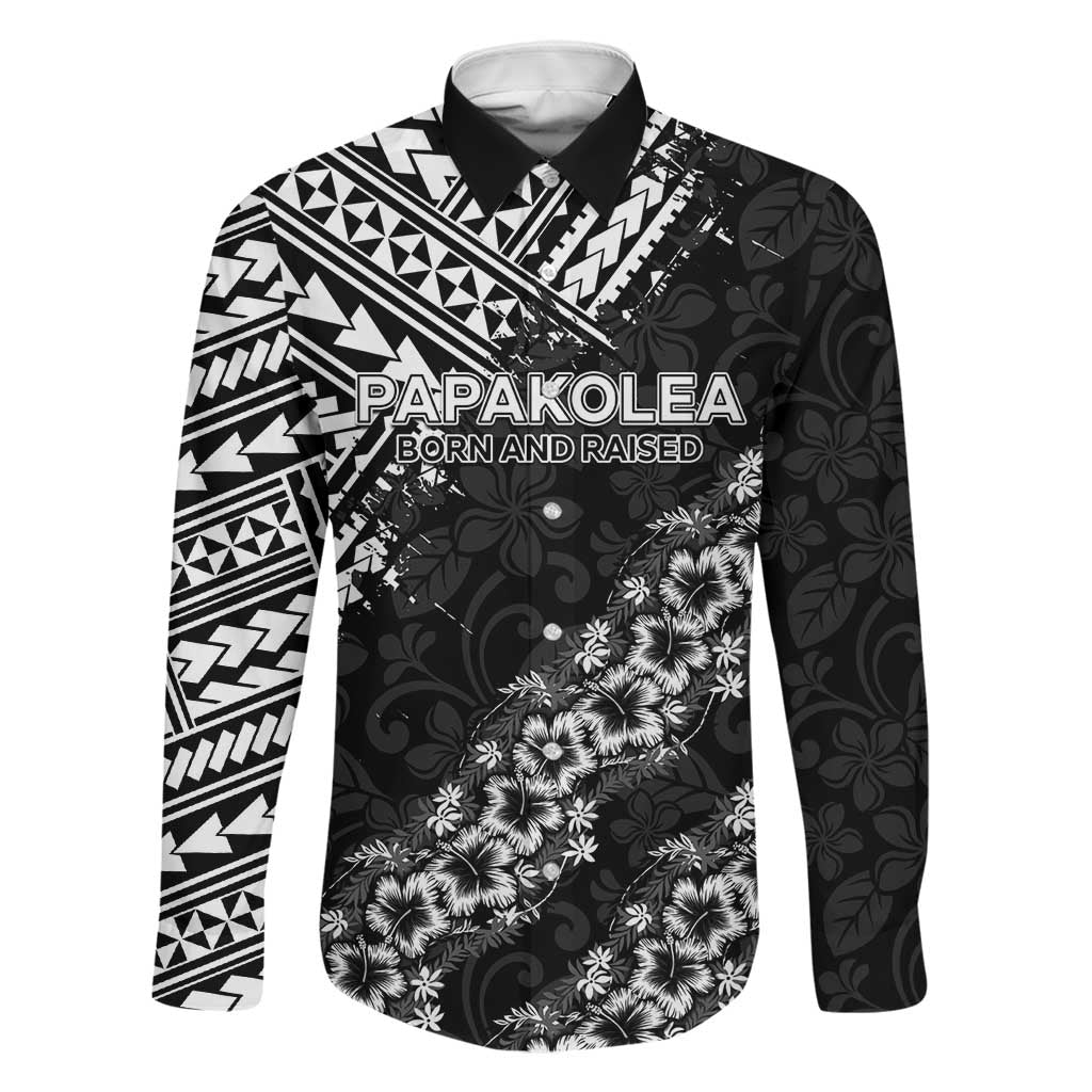 Hawaii Papakolea Born And Raised Family Matching Off Shoulder Short Dress and Hawaiian Shirt Hawaiian Tribal Pattern LT05 Dad's Shirt - Long Sleeve Black - Polynesian Pride