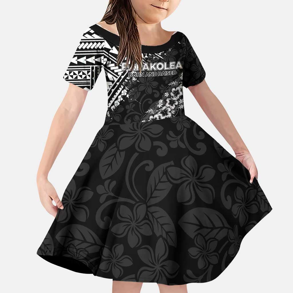 Hawaii Papakolea Born And Raised Family Matching Summer Maxi Dress and Hawaiian Shirt Hawaiian Tribal Pattern LT05 Daughter's Dress Black - Polynesian Pride