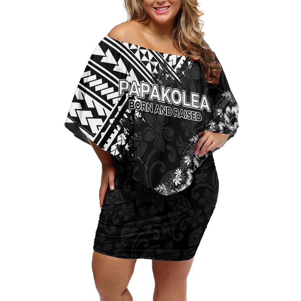 Hawaii Papakolea Born And Raised Off Shoulder Short Dress Hawaiian Tribal Pattern LT05 Women Black - Polynesian Pride