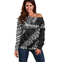 Hawaii Papakolea Born And Raised Off Shoulder Sweater Hawaiian Tribal Pattern LT05 Women Black - Polynesian Pride