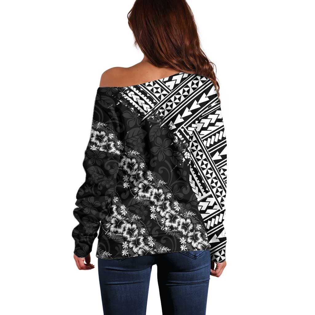Hawaii Papakolea Born And Raised Off Shoulder Sweater Hawaiian Tribal Pattern LT05 - Polynesian Pride