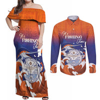 Marshall Islands Fishermen's Day Couples Matching Off Shoulder Maxi Dress and Long Sleeve Button Shirt It's Fishing Time LT05 Orange - Polynesian Pride