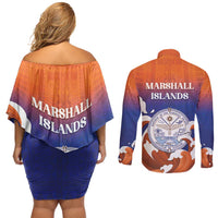 Marshall Islands Fishermen's Day Couples Matching Off Shoulder Short Dress and Long Sleeve Button Shirt It's Fishing Time LT05 - Polynesian Pride