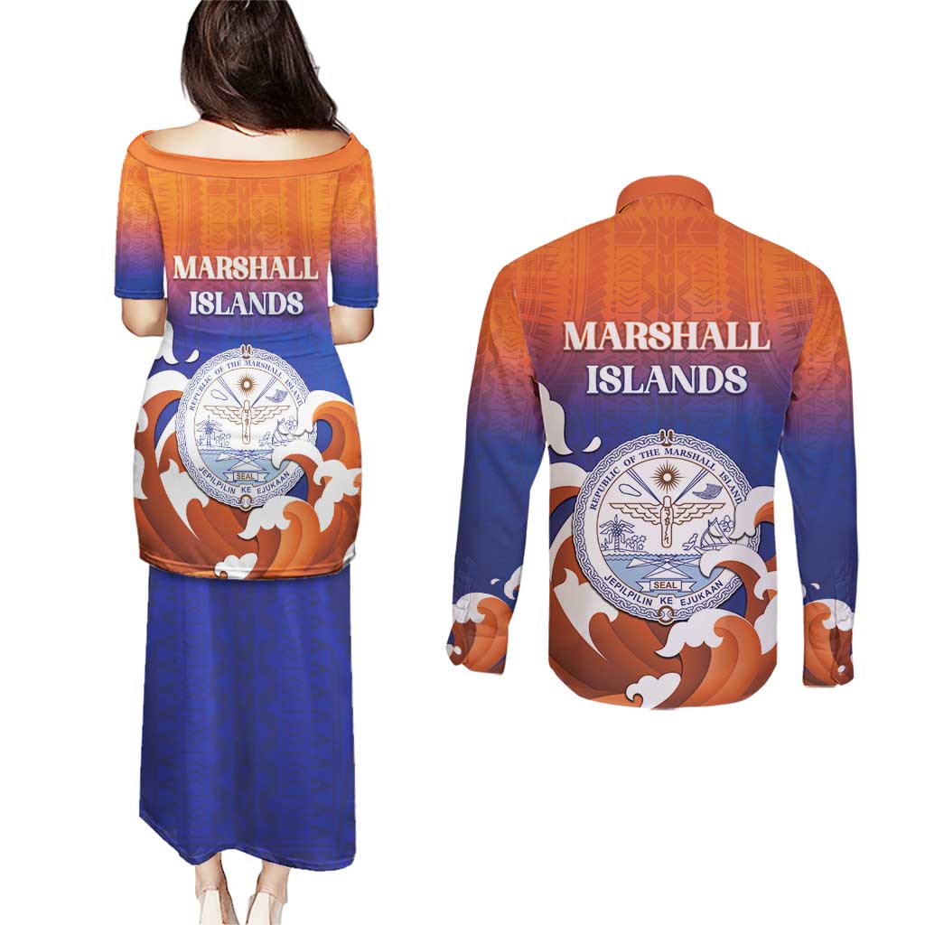 Marshall Islands Fishermen's Day Couples Matching Puletasi and Long Sleeve Button Shirt It's Fishing Time LT05 - Polynesian Pride