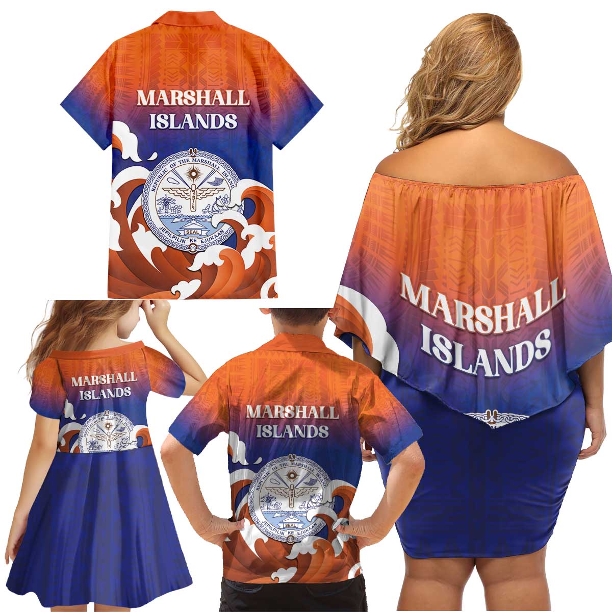 Marshall Islands Fishermen's Day Family Matching Off Shoulder Short Dress and Hawaiian Shirt It's Fishing Time LT05 - Polynesian Pride