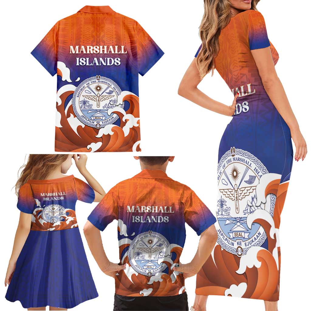 Marshall Islands Fishermen's Day Family Matching Short Sleeve Bodycon Dress and Hawaiian Shirt It's Fishing Time LT05 - Polynesian Pride