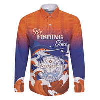 Marshall Islands Fishermen's Day Family Matching Short Sleeve Bodycon Dress and Hawaiian Shirt It's Fishing Time LT05 Dad's Shirt - Long Sleeve Orange - Polynesian Pride