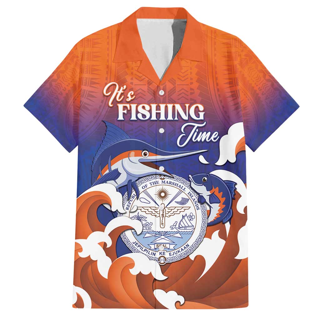 Marshall Islands Fishermen's Day Family Matching Tank Maxi Dress and Hawaiian Shirt It's Fishing Time LT05 Dad's Shirt - Short Sleeve Orange - Polynesian Pride