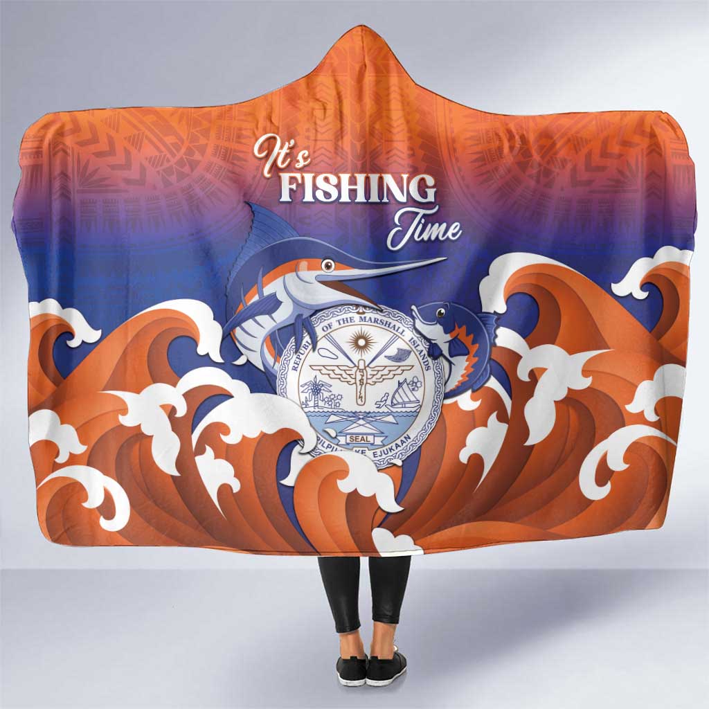 Marshall Islands Fishermen's Day Hooded Blanket It's Fishing Time LT05 One Size Orange - Polynesian Pride