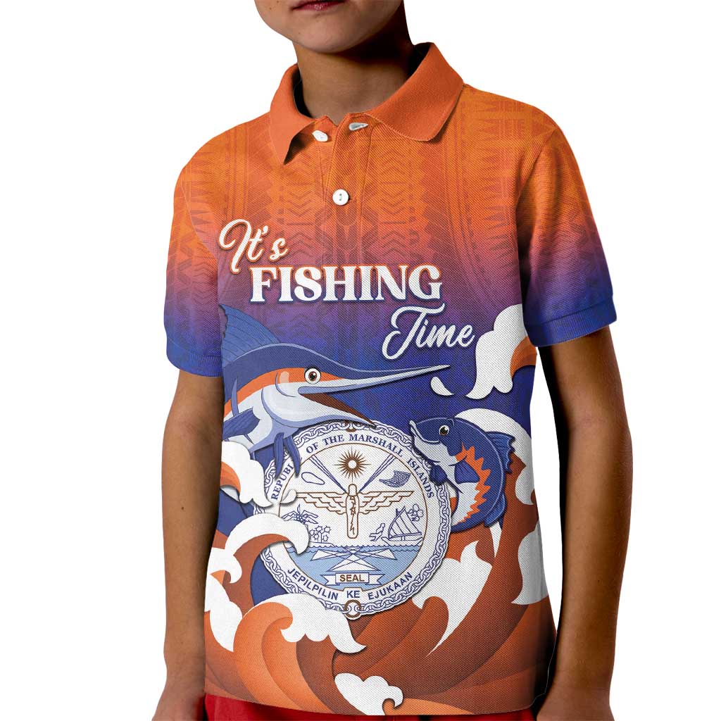 Marshall Islands Fishermen's Day Kid Polo Shirt It's Fishing Time LT05 Kid Orange - Polynesian Pride