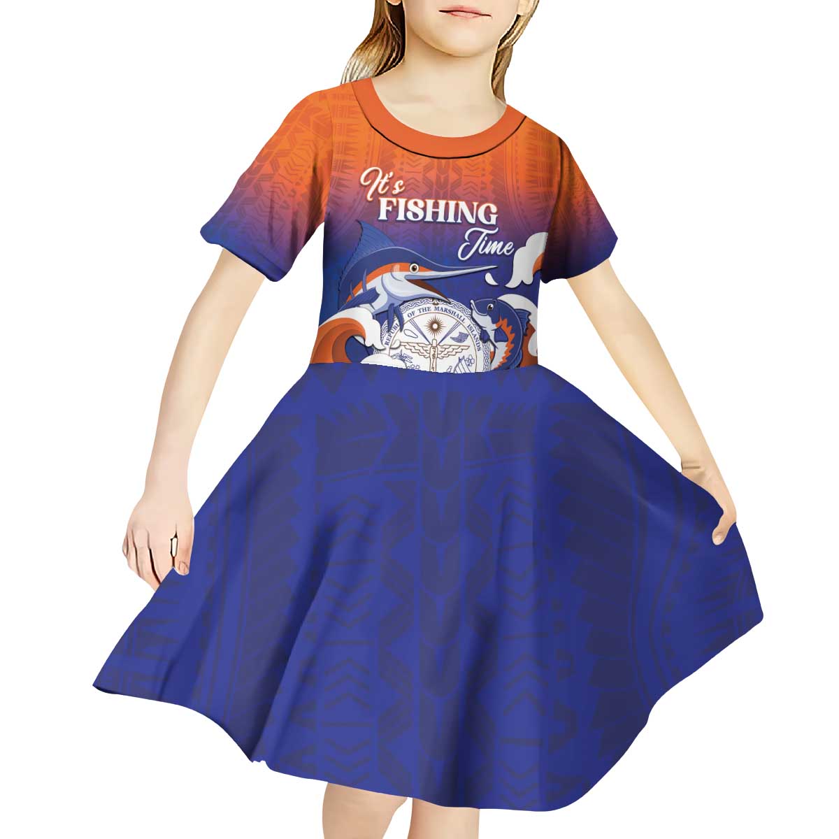 Marshall Islands Fishermen's Day Kid Short Sleeve Dress It's Fishing Time LT05 - Polynesian Pride