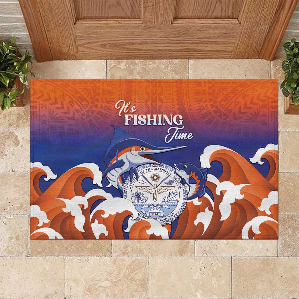 Marshall Islands Fishermen's Day Rubber Doormat It's Fishing Time LT05 Orange - Polynesian Pride