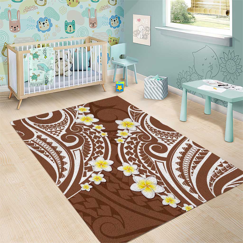 Plumeria With Brown Polynesian Tattoo Pattern Area Rug