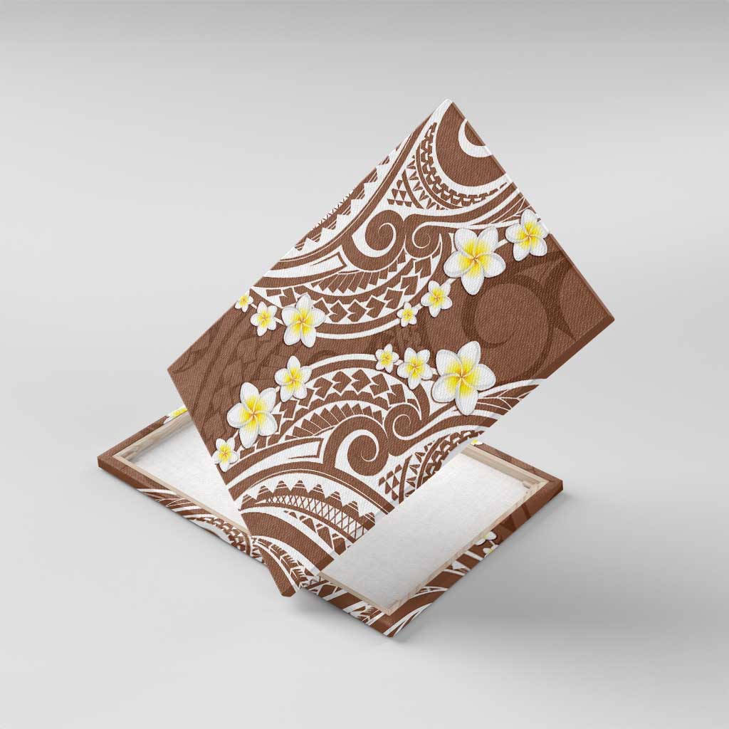 Plumeria With Brown Polynesian Tattoo Pattern Canvas Wall Art