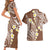 Plumeria With Brown Polynesian Tattoo Pattern Couples Matching Short Sleeve Bodycon Dress and Hawaiian Shirt