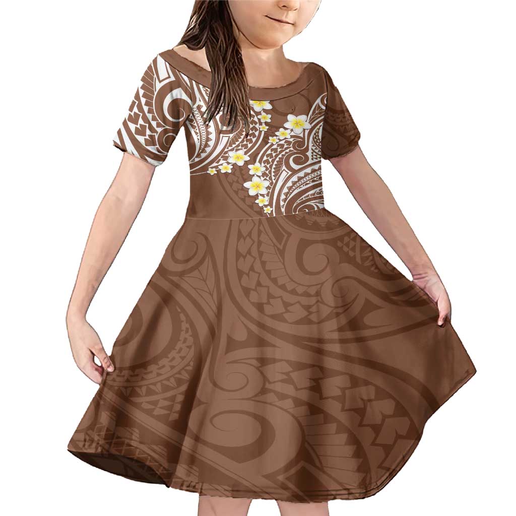 Plumeria With Brown Polynesian Tattoo Pattern Family Matching Mermaid Dress and Hawaiian Shirt LT05 Daughter's Dress Brown - Polynesian Pride