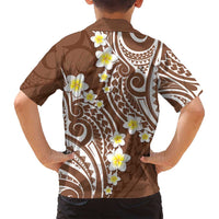 Plumeria With Brown Polynesian Tattoo Pattern Family Matching Off Shoulder Maxi Dress and Hawaiian Shirt LT05 - Polynesian Pride