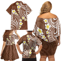 Plumeria With Brown Polynesian Tattoo Pattern Family Matching Off Shoulder Short Dress and Hawaiian Shirt LT05 - Polynesian Pride