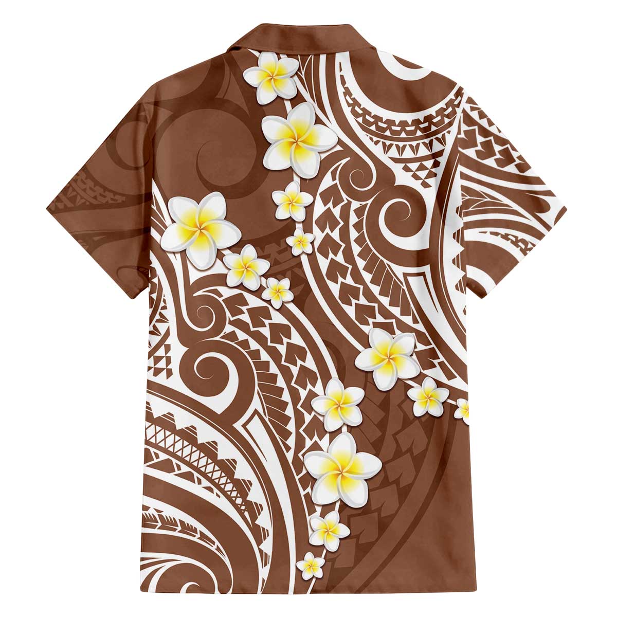 Plumeria With Brown Polynesian Tattoo Pattern Family Matching Off Shoulder Short Dress and Hawaiian Shirt LT05 - Polynesian Pride