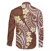 Plumeria With Brown Polynesian Tattoo Pattern Family Matching Off Shoulder Short Dress and Hawaiian Shirt LT05 - Polynesian Pride