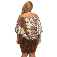 Plumeria With Brown Polynesian Tattoo Pattern Family Matching Off Shoulder Short Dress and Hawaiian Shirt LT05 - Polynesian Pride