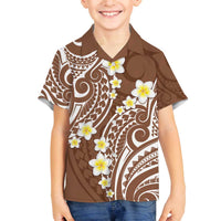 Plumeria With Brown Polynesian Tattoo Pattern Family Matching Off Shoulder Short Dress and Hawaiian Shirt LT05 Son's Shirt Brown - Polynesian Pride