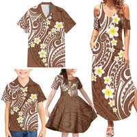 Plumeria With Brown Polynesian Tattoo Pattern Family Matching Summer Maxi Dress and Hawaiian Shirt LT05 - Polynesian Pride