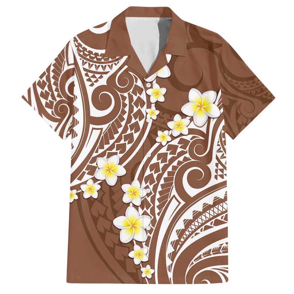Plumeria With Brown Polynesian Tattoo Pattern Family Matching Summer Maxi Dress and Hawaiian Shirt LT05 Dad's Shirt - Short Sleeve Brown - Polynesian Pride