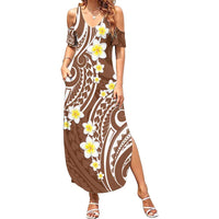 Plumeria With Brown Polynesian Tattoo Pattern Family Matching Summer Maxi Dress and Hawaiian Shirt LT05 Mom's Dress Brown - Polynesian Pride