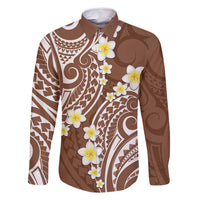 Plumeria With Brown Polynesian Tattoo Pattern Family Matching Tank Maxi Dress and Hawaiian Shirt LT05 Dad's Shirt - Long Sleeve Brown - Polynesian Pride