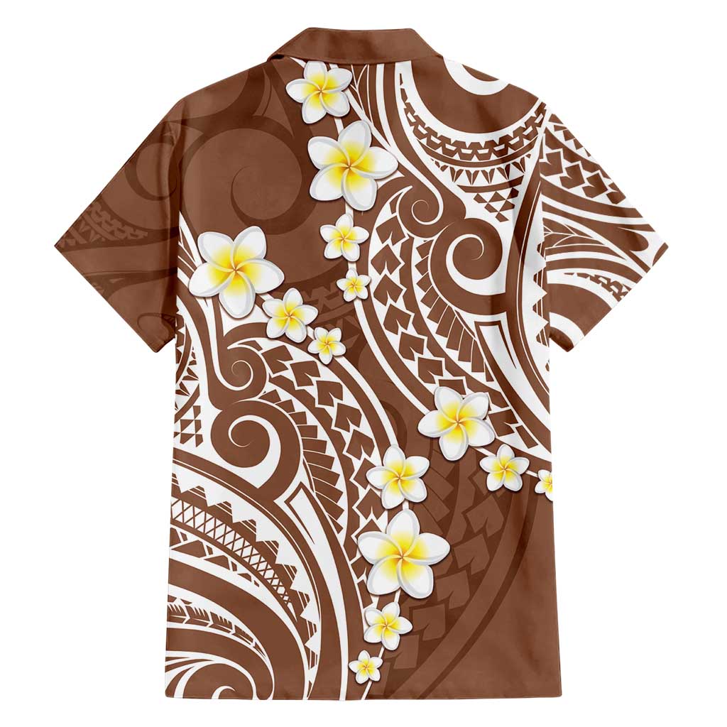 Plumeria With Brown Polynesian Tattoo Pattern Hawaiian Shirt