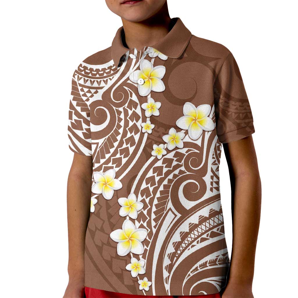 Plumeria With Brown Polynesian Tattoo Pattern Kid Polo Shirt LT05 Kid Brown - Polynesian Pride