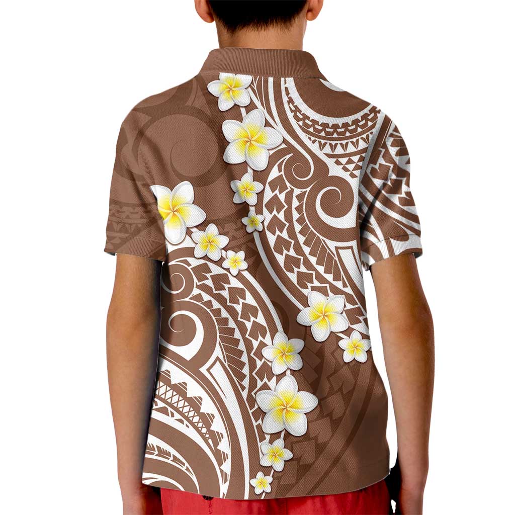 Plumeria With Brown Polynesian Tattoo Pattern Kid Polo Shirt LT05 - Polynesian Pride