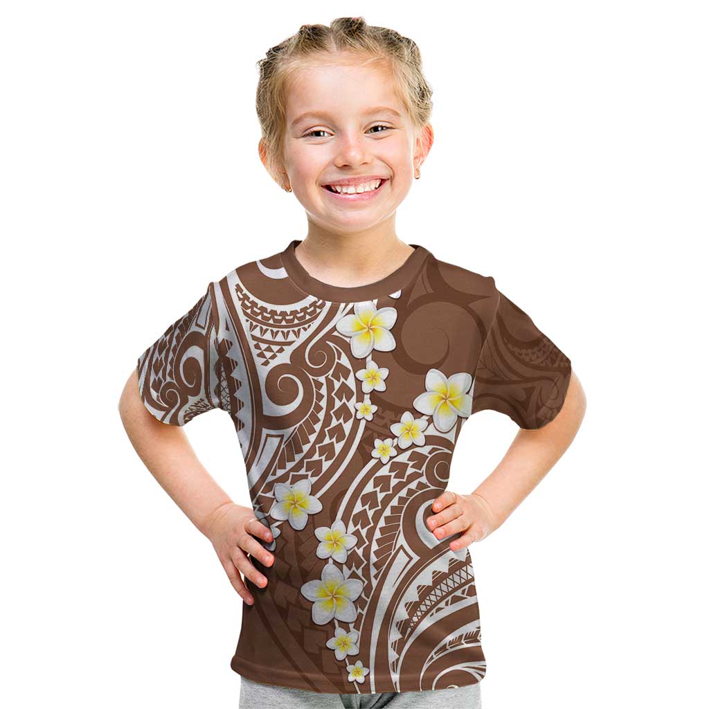 Plumeria With Brown Polynesian Tattoo Pattern Kid T Shirt LT05 Brown - Polynesian Pride