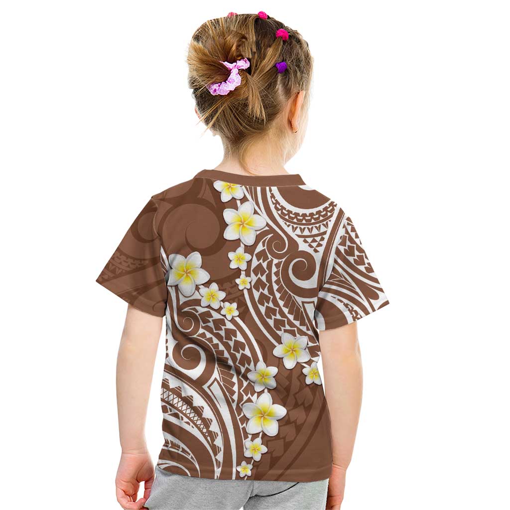 Plumeria With Brown Polynesian Tattoo Pattern Kid T Shirt LT05 - Polynesian Pride