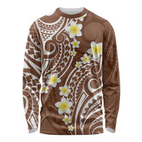 Plumeria With Brown Polynesian Tattoo Pattern Long Sleeve Shirt LT05 Unisex Brown - Polynesian Pride