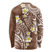 Plumeria With Brown Polynesian Tattoo Pattern Long Sleeve Shirt LT05 - Polynesian Pride