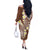 Plumeria With Brown Polynesian Tattoo Pattern Off The Shoulder Long Sleeve Dress