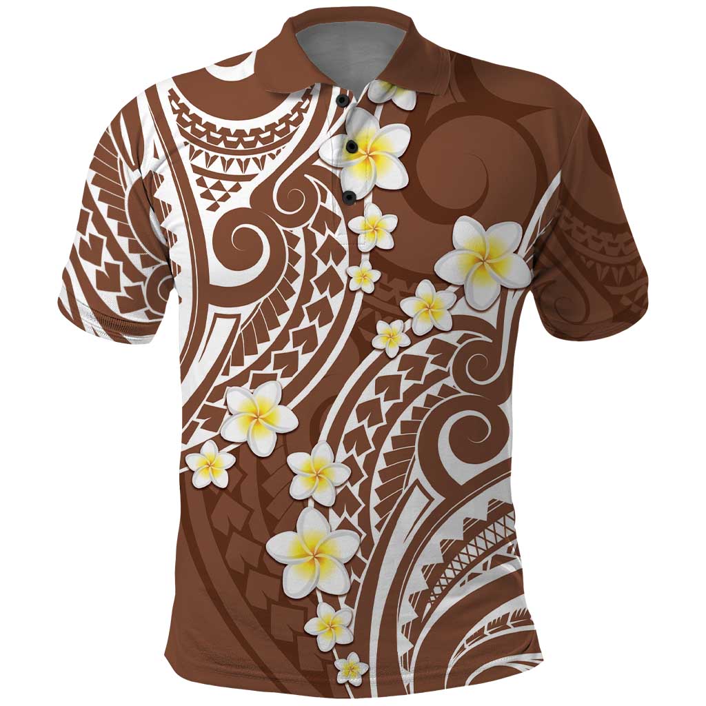 Plumeria With Brown Polynesian Tattoo Pattern Polo Shirt