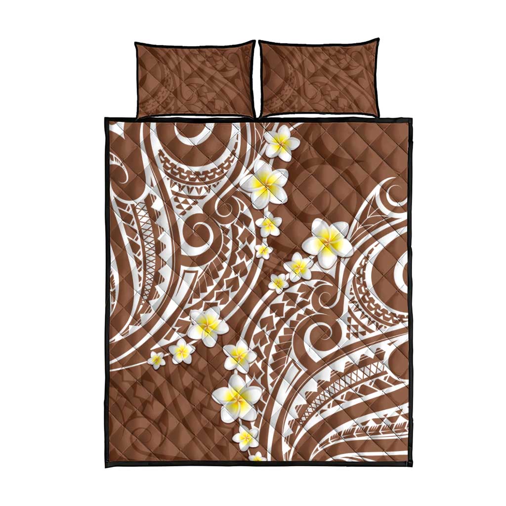 Plumeria With Brown Polynesian Tattoo Pattern Quilt Bed Set