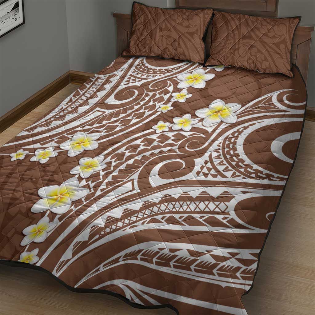 Plumeria With Brown Polynesian Tattoo Pattern Quilt Bed Set