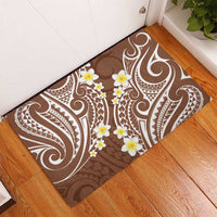 Plumeria With Brown Polynesian Tattoo Pattern Rubber Doormat