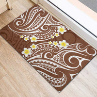 Plumeria With Brown Polynesian Tattoo Pattern Rubber Doormat