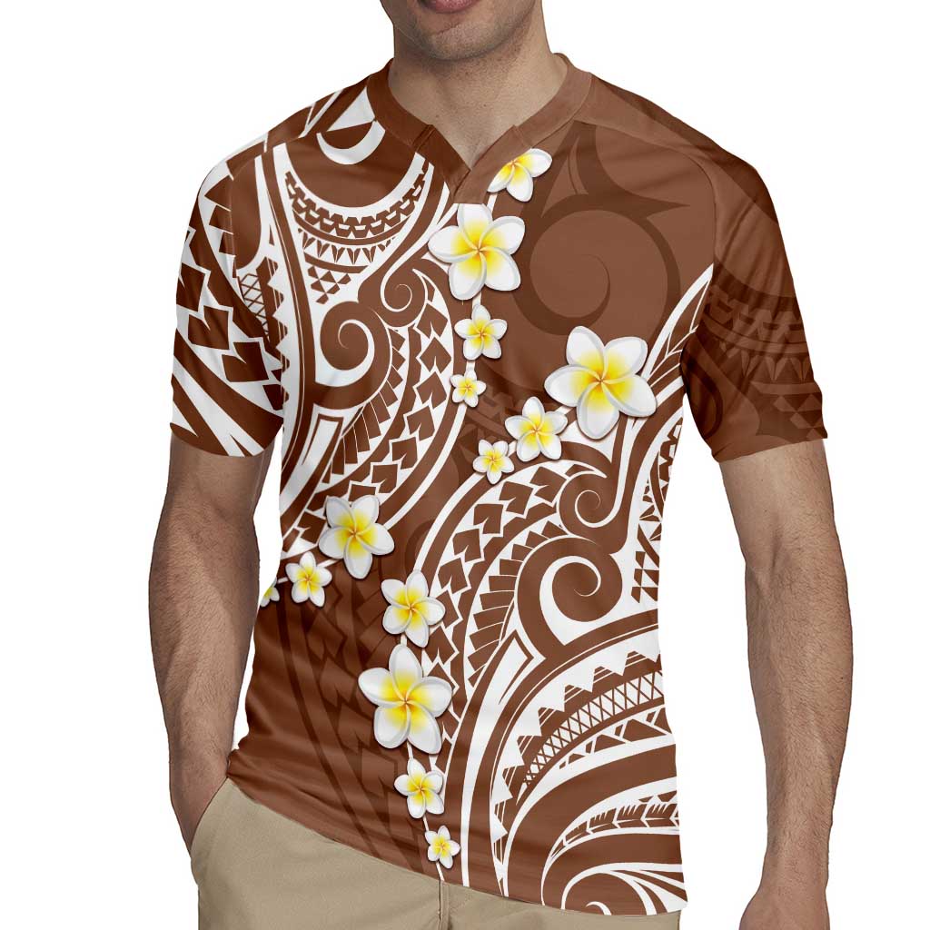 Plumeria With Brown Polynesian Tattoo Pattern Rugby Jersey