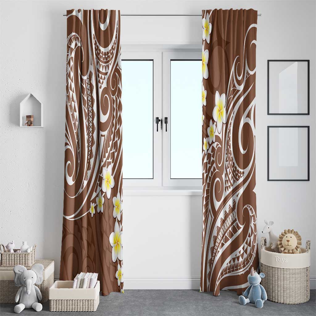 Plumeria With Brown Polynesian Tattoo Pattern Window Curtain