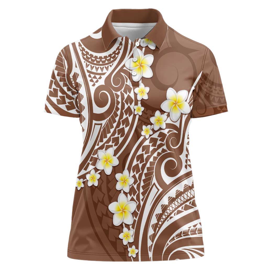 Plumeria With Brown Polynesian Tattoo Pattern Women Polo Shirt