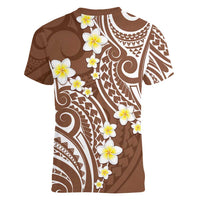 Plumeria With Brown Polynesian Tattoo Pattern Women V-Neck T-Shirt LT05 - Polynesian Pride